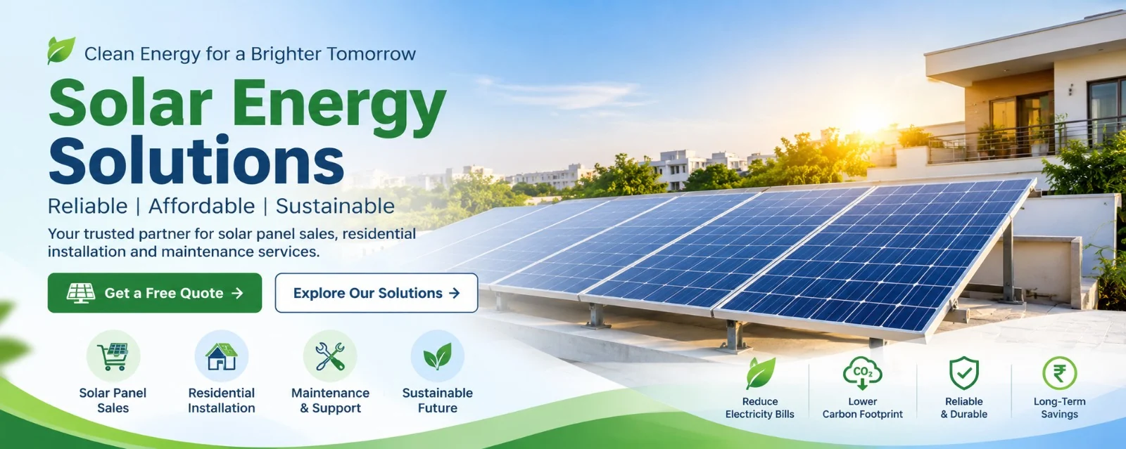 Solar Energy Solutions – clean energy for a brighter tomorrow. Solar panel sales, residential installation and maintenance services